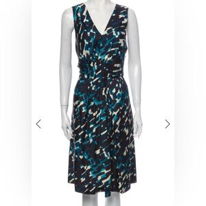 100% Silk Thakoon Teal and Black Abstract Print Dress